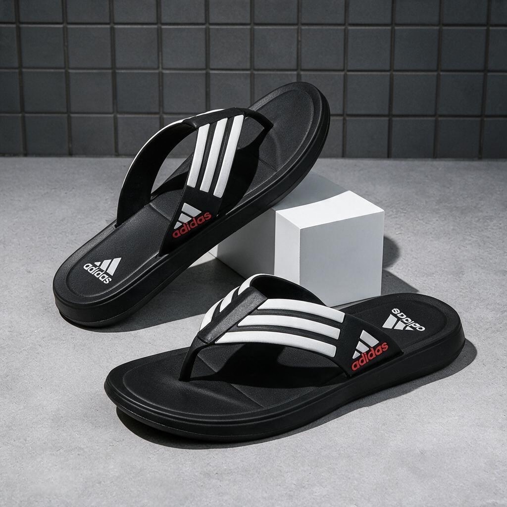 E-71 black lightweight flip-flops with PVC straps and EVA soles